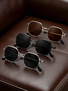 3 cặp kính thời trang đa năng hình đa giác, chất liệu hợp kim, bảo vệ mắt, kính râm thời trang phù hợp nhiều dịp, kiểu dáng đeo hàng ngày. - Nhiều màu - Xem 1