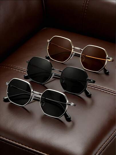 3 cặp kính thời trang đa năng hình đa giác, chất liệu hợp kim, bảo vệ mắt, kính râm thời trang phù hợp nhiều dịp, kiểu dáng đeo hàng ngày.