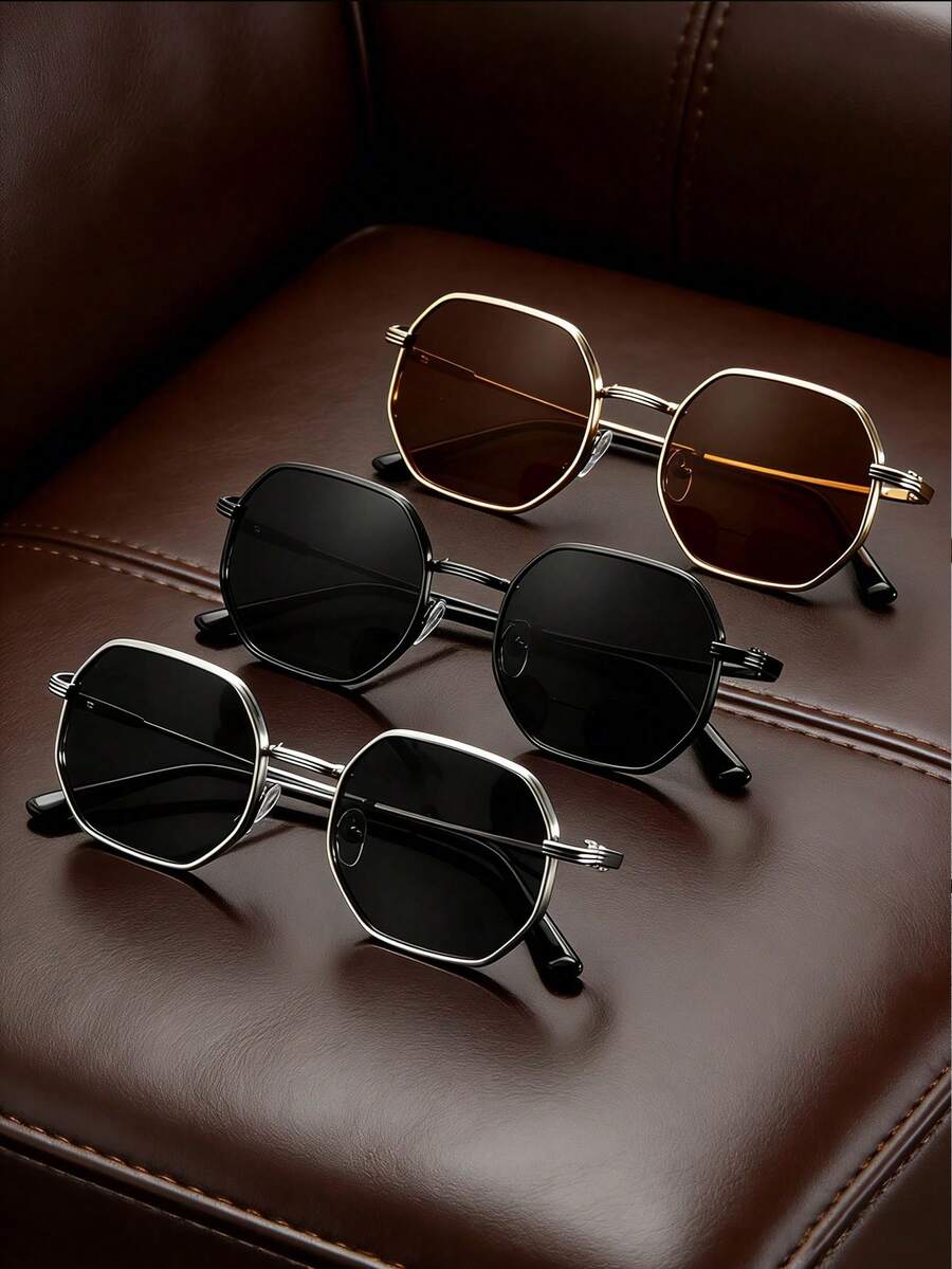 3 cặp kính thời trang đa năng hình đa giác, chất liệu hợp kim, bảo vệ mắt, kính râm thời trang phù hợp nhiều dịp, kiểu dáng đeo hàng ngày. - Nhiều màu - Xem 1