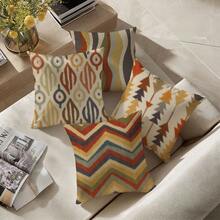 4pcs Brown-Gray Geometric Throw Pillow Covers, Abstract Design - Ideal For Living Room Decor, Wabi-Sabi Style Cushion Covers, Fits Sofa, Patio, Porch, Living Room - Inserts Not Included - Coffee Brown - View 3