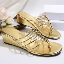 Low Kitten Heel Wedge Sandals Womens Clip Toe Sandals Mules Open Toe Slingback Prom Party Dress Summer Shoes - Gold - View 6