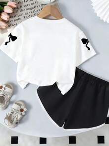 2pcs/Set Summer Girls Casual T-Shirt And Shorts, Minimalist Digit 23 Print Short Sleeve, Loose Breathable Comfortable, Fresh And Versatile Summer Outfit - White - View 2