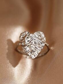 1 pieza Anillo ancho con forma de corazón, elemento texturizado, estilo de lujo minimalista, adecuado para mujeres maduras, para ir al trabajo/exposición, Año Nuevo/aniversario - anillo - Ver 4