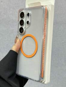 Nueva carcasa de armadura magnética transparente compatible con Samsung Galaxy S26 Ultra, S25 Ultra, S24 Ultra, S23 Ultra, carga inalámbrica, protección contra golpes - Naranja - Ver 6