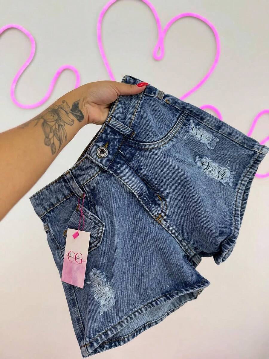 Lavender Blue Denim Shorts With Details, Sizes 34 To 52 Plus Size. - Dusty Blue - View 1
