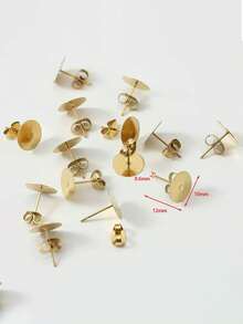 Bộ 20 khuyên tai phẳng bằng thép không gỉ mạ vàng, khuyên tai phẳng kèm chốt cài bằng thép không gỉ, phụ kiện trang sức tự làm. - Vàng - Xem 10