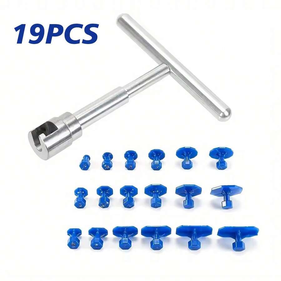 19pcs Car Dent Repair Tool Kit (18 Plastic Puller Tabs + 1 T-Handle), T-Handle Dent Puller, Universal Auto Parts, Car Body Paintless Dent Repair Puller Set, Manual Tool Kit - Car Repair Tools - View 1