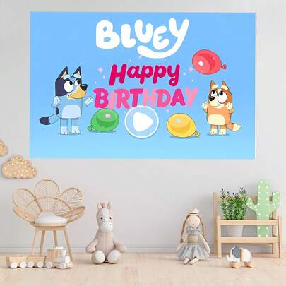 Blue Background Blue Dog Birthday Party Decoration Banner Cartoon Theme Shower Party Perfect Decor Bedroom Tapestry Photo Backdrop Home Props
