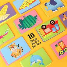 32pcs Baby Puzzle Cards Toy, Toddler Matching Cards Early Education Cognitive Cards, Animal Matching Puzzle, Image & Language Recognition Cards, Matching Game, Learning Educational Toy Gift (16 Sets, 32pcs Total) - Multicolor - View 3