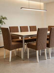 Bộ 1/4/6/8 vỏ bọc ghế màu kaki có thể tháo rời, chất liệu nhung mềm mại với họa tiết lá cây, co giãn tốt, phù hợp cho ghế phòng ăn, phòng khách và phòng ngủ. - Cà phê nâu - Xem 6