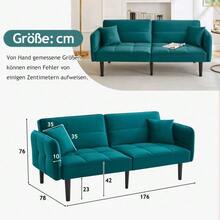 Adjustable 2-In-1 Sofa Bed – Double Seat, Velvet Fabric, Folding Armrests With Sleeping Function, Ideal For Small Families. - Green - View 8