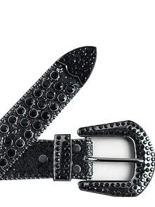 1pc Solid Color Rhinestone Waist Belt, Inlaid With Shiny Crystal For Punk And Hip-Hop Style, Suitable For S Or Dress Halloween Summer, School Fall, Autumn, Halloween Autumn-Winter Accessories,Suitable For Teens, Youth,Men,Casual, Outdoor, Athletic, Vacation, Graduation Gifts, Birthday, Daily Wear - 黑色 - 查看 6