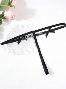 1 chiếc quần lót dây mảnh khoét rỗng đính đá hình chữ cái, đồ lót gợi cảm cạp thấp. - màu đen - Xem 11