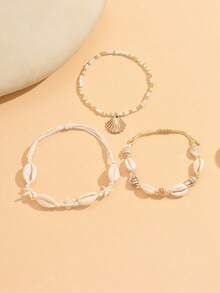 3pcs/Set Bohemian Style Handmade Woven Shell Anklet, Beaded Multilayer Alloy Shell Anklet Suitable For Daily Wear, Beach, Party, Music Festival - Multicolor - View 2
