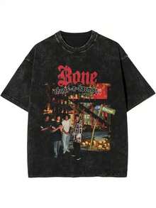 Men'S Vintage Hip-Hop Graphic T-Shirt - Oversized Round Neck Short Sleeve, Black Washed Retro Streetwear Tee With Bone Thugs-N-Harmony Design & "Eternal Things" Print, Durable All-Season Casual Rap Music Inspired Top For Casual Attiresummer Outfits For Womenvintage T Shirts - 黑色 - 查看 6