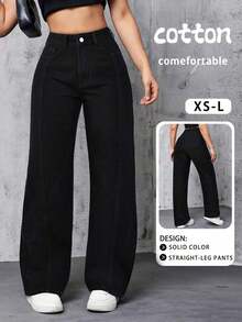 Fashionable Elegant Detailed Pocket Button Solid Color Pants, A Casual Loose Fit Trousers Suitable For Spring, Summer, Autumn And Winter Daily Wear, Travel - Black - View 3