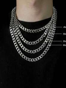 1条男士不锈钢极简NK链项链 - 銀色 - 查看 1