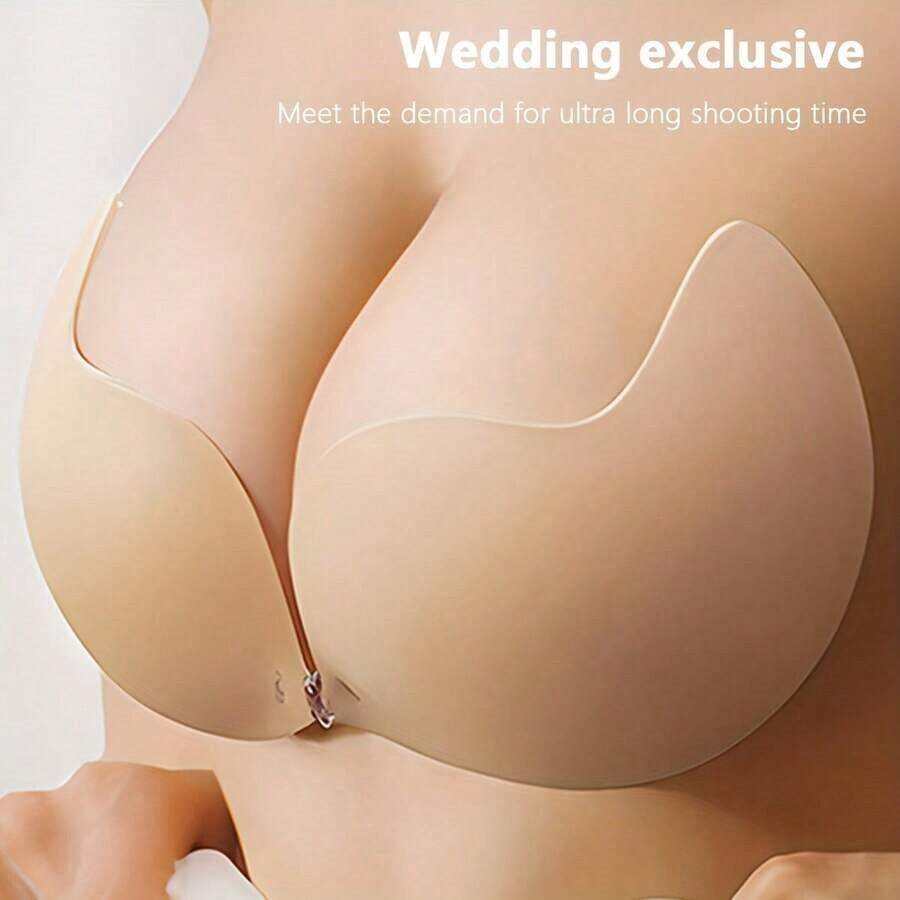 1 Pair Mango Shaped Adhesive Bra, Lift & Enhance Small Bust, Invisible Strapless Bra For Women, Breathable For Wedding Dress - Multicolor - View 1