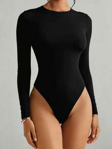 Fyxelle Women's Summer Casual Slim Fit Black Jumpsuit - Round Neck Long Sleeve Design, Double Layer Fabric, Perfect For Daily Workouts And Yoga, Versatile And Flattering Summer Apparel. - Black - View 4