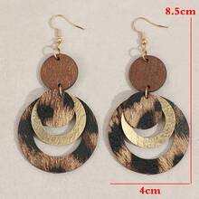 1 Pair Geometric Circular Leopard Print Retro Fashionable Multi-Color Metal Earrings, Suitable For Women's Daily, Party, Gathering, Dance, Music Festival Wear - Multicolor - View 4