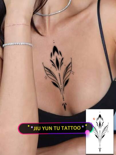 1 miếng dán hình xăm tạm thời chống thấm nước, họa tiết lá cây tối màu, kiểu dáng tối giản, thích hợp cho ngực, cột sống, cổ, xương quai xanh, unisex cho cả nam và nữ.