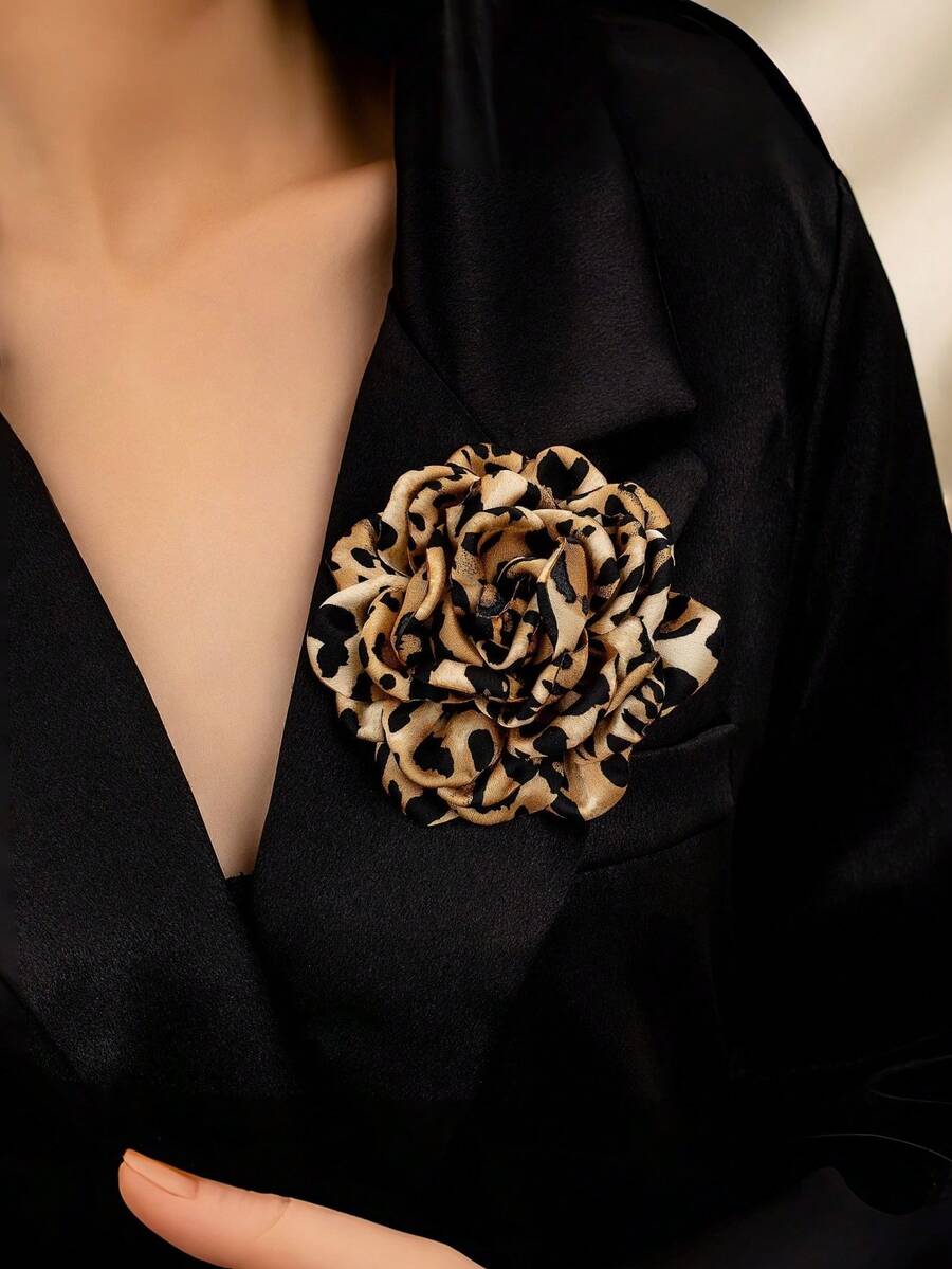 小众设计夸张豹纹大花朵胸针，女士款，优雅高端 - 豹紋 - 查看 1