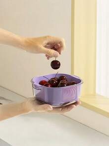 1个双层加厚塑料沥水篮，家用厨房蔬菜清洗盆，客厅水果盘，可拆卸沥水网，一键淘米沥水，收纳方便，易于清洗 - 多色 - 查看 3