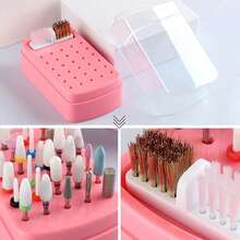 Caja de almacenamiento de cabezales de pulido y brocas de taladro de uñas 2 en 1 + 1 caja de almacenamiento de cosméticos a prueba de polvo + Caja de almacenamiento portátil de brocas de taladro de uñas (con cepillo de limpieza) + Caja de almacenamiento de 30 botellas de esmalte de uñas + Caja de almacenamiento de herramientas de manicura, cuidado de uñas, herramientas de uñas - Rosa - Ver 9