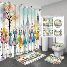 1件装涤纶面料浴室浴帘，手绘抽象猫咪图案，高端优雅浴室窗帘，可机洗，针织款 - MZ - 查看 12