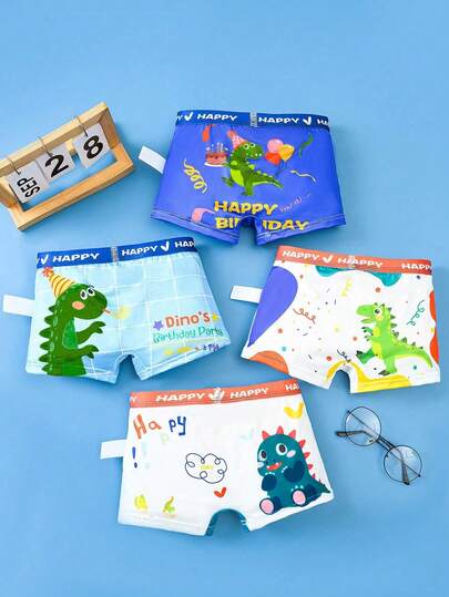 4pcs Boys' Underwear, Comfortable Breathable Cute Cartoon Animal Party Print Shorts For Kids, Toddler & Children