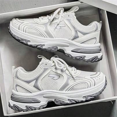 男士耐穿厚底鞋，韩国高品质厚底运动鞋，透气柔软网面鞋面设计户外休闲运动鞋