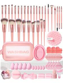 71PCS Makeup Tools Set Including:30PCS Makeup Brush Set+5PCS Makeup Sponges+5PCS Mini Makeup Sponges+5PCS Triangle Powder Puffs+8PCS Air Cushion Powder Puff+6PCS Mini Air Cushion Powder Puffs+4PCS Makeup Sponges Set+1pc Facial Cleansing Sponges+1pc Circular Powder Puffs+1pc Makeup Brush Cleaning Tools+1pc Eye Makeup Aid+2PCS Hand Bowl Strap+1pc Hairband+1pc Multi-Functional Zipper Toiletry And Cosmetic Bag Waterproof - Multicolor - View 1
