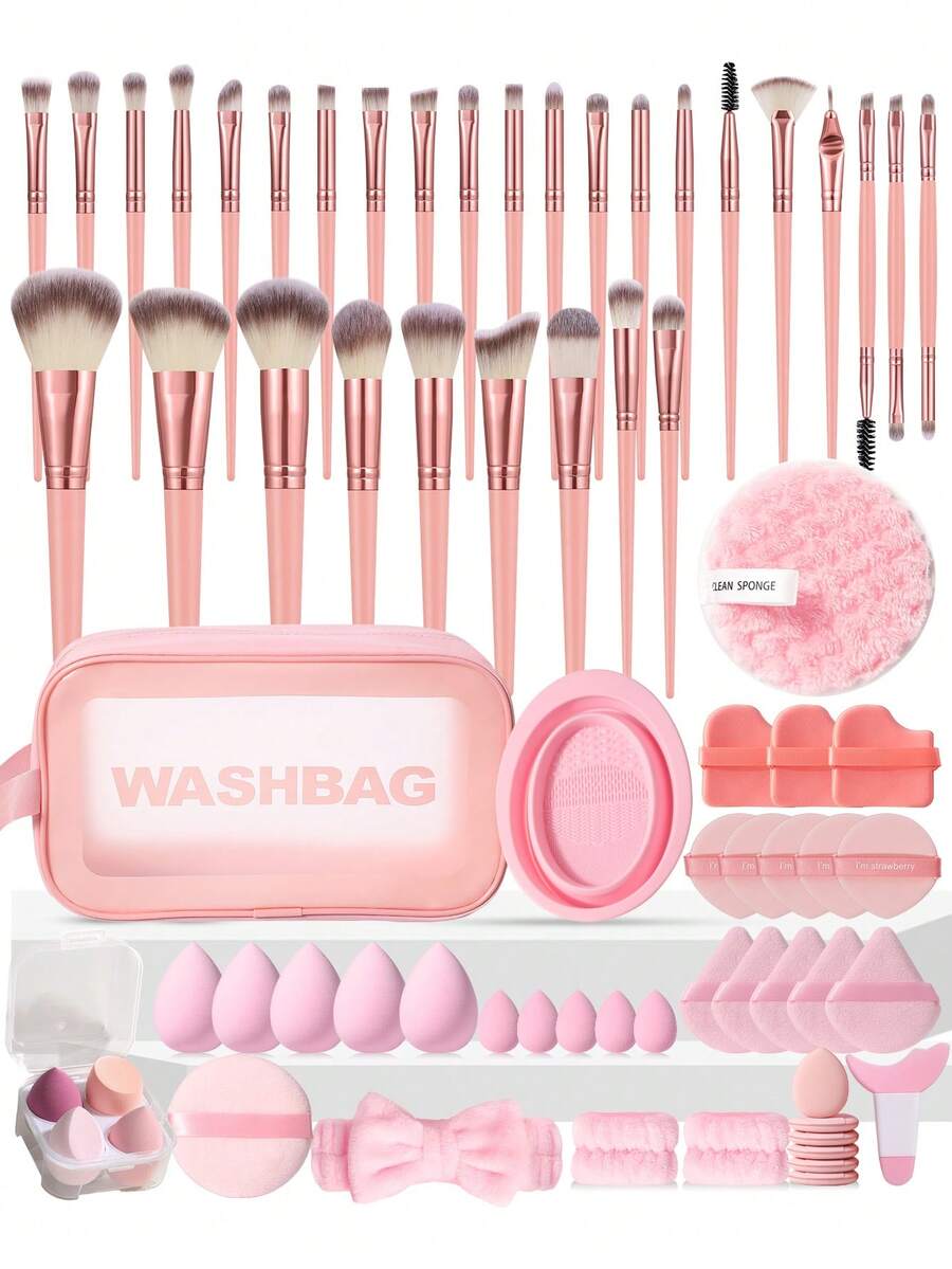 71PCS Makeup Tools Set Including:30PCS Makeup Brush Set+5PCS Makeup Sponges+5PCS Mini Makeup Sponges+5PCS Triangle Powder Puffs+8PCS Air Cushion Powder Puff+6PCS Mini Air Cushion Powder Puffs+4PCS Makeup Sponges Set+1pc Facial Cleansing Sponges+1pc Circular Powder Puffs+1pc Makeup Brush Cleaning Tools+1pc Eye Makeup Aid+2PCS Hand Bowl Strap+1pc Hairband+1pc Multi-Functional Zipper Toiletry And Cosmetic Bag Waterproof - Multicolor - View 1