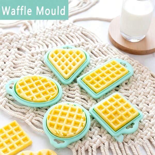 5 khay nướng chống dính bằng silicon, khuôn làm bánh waffle - Khay nướng tái sử dụng với nhiều hình dạng và kích cỡ khác nhau, phù hợp cho việc tự làm, nướng bánh và bữa sáng lành mạnh.