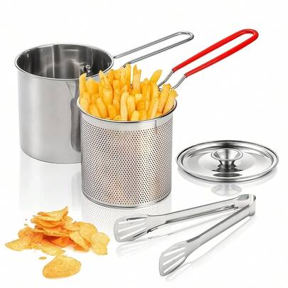 Stainless Steel Deep Fryer With Filter Rack - Multi-Functional Filter Design, Suitable For Frying French Fries, Fish Fillets And Chicken, Essential For Home Kitchen, Great For Christmas, Frying Fish Fillets And Making French Fries