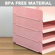 Desk Organizer, Office Organization And Storage, Plastic Letter Tray, Stackable File Organizer For Classroom, Home, Documents, Notes, Folders, Books And Pens, 4 Tier - Pink - View 5
