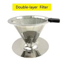 1pc Stainless Steel Double-Layer Coffee Filter, Silicone Handle Design, Easy To Clean, Reusable, Portable, For Filtering Coffee, Hot Drinks, Tea, Suitable For Home, Office, Restaurant - Silver - View 12