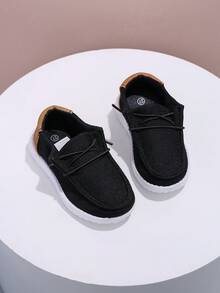 1 Pair Casual Commuting Wear-Resistant Fashionable Retro Breathable Slip-On Wide Toe Loafers, Children Flat Shoes - Black - View 5