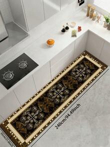 1pc Silica Gel Kitchen Mat, Faux Marble Texture With Decorative Patterned Border. The Mat Body Presents A Marble-Like Cracked Effect In A Predominantly Brown Tone, Complemented By Golden Texture; The Edges Feature A Golden And Patterned Black Border. - متعدد الألوان - مشاهدة 12