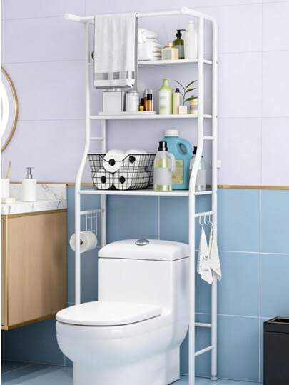 Estante sencillo y blanco para colocar encima del inodoro. Estante de suelo para el cuarto de baño. Estante multifuncional para el cuarto de baño. Estante para inodoro que ahorra espacio.