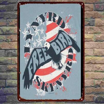 2D Flat - 1pc Vintage Free Bird Metal Sign |   Lynyce/Ross Vogts/Freddie Starker Design Rock Band Logo & Eagle/Flag Pattern Retro - Collectible Music Memorabilia For Garage, For Man Cave, Bar - Durable Iron 8x12 Inch (20x30cm), 2D Flat