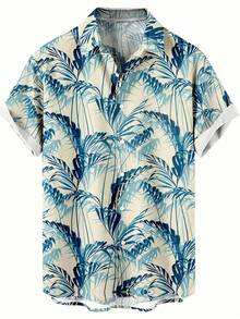 Blue Palm Leaves Symbolize Freedom Nature And Relaxation Creating A Calm Tropical Vibe That Brings Summer Energy 3D Printed Casual Hawaiian Short Sleeve Button Up Shirt For Men - trắng - Xem 4