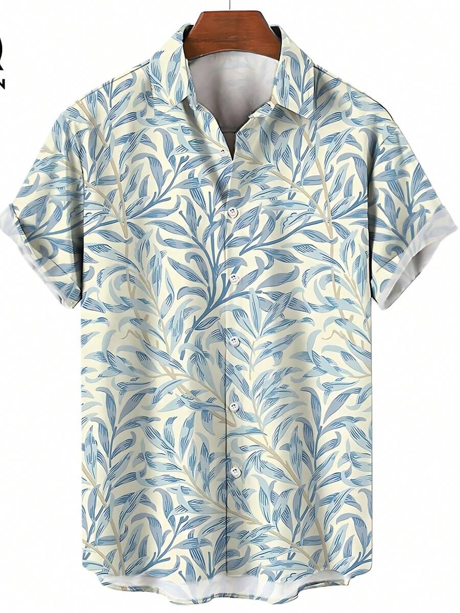 Leaves And Branches Intertwine In A Soft Gradient Symbolizing Harmony Between Nature And Modern Life 3D Print Casual Summer Beach Shirt For Men Short Sleeve Button Up Top - A508D-AT22954 - 查看 1