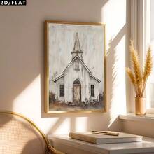 2D/FLAT 1PC Cartoon Retro Realistic Art Style Rural Church Oil Painting Canvas Wall Decor, Simple Style Home Print Poster Image Room Decor, Walking, Study Room, Bedroom Wall Decor, Autumn Decor(No Frame/Framed) - 111 - View 12