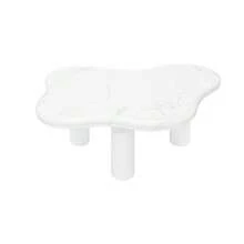 Cloud-Shaped Coffee Table With A Marble Look, Modern Living Room Table With Rounded Edges, Sturdy Solid Wood Legs, Easy-Care Surface, Ideal For The Living Room And Lounge. - White - View 7