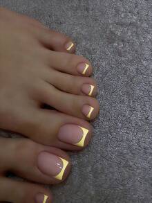 48片方形简约清新黄色法式美甲贴纸，适合女性和女孩，包含粘性贴纸和迷你指甲锉，适合DIY纯色日常美甲，可移除美甲贴纸，按压式美甲贴片 - 彩色 - 查看 2