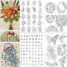 2 hojas de estabilizador de bordado pre-impreso, autoadhesivo, hidrosoluble y no tejido para principiantes, manualidades de costura a mano, ropa, bolsos, sombreros, accesorios y decoración - 2ST-A - Ver 2