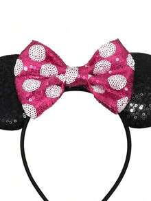 Disney, 1pc Sparkling Mickey And Minnie Polka Dot Bow Headband, Elegant Minnie Sequin Ear Headband-Perfect For Girls' Birthday Parties, Costume Play, And Theme Park Outings, Making It The Ideal Choice For Any Party Outfit. This Cartoon Minnie Mouse Ear Headband Is Also Suitable For Couples To Wear Together, And Makes The Perfect Accessory For Princess Role-Playing And Birthday Celebrations (Hair Accessories, Headbands, Women's Headbands). - Multicolor - View 6
