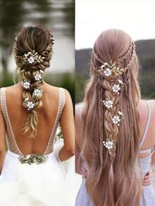 5pcs Elegant Bridal Wedding Crystal Metal Leaf Flower Hair Clips - Shiny Hair Accessories Suitable For Bride And Bridesmaids,Summer,Holiday,Travel, Bun Extension - Multicolor - View 9