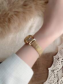 1 chiếc dây đeo đồng hồ thời trang bằng tre mạ vàng, phù hợp với đồng hồ thạch anh nữ đeo hàng ngày, kiểu dáng cổ điển dành cho cặp đôi, món quà tuyệt vời nhất. - Vàng - Xem 5